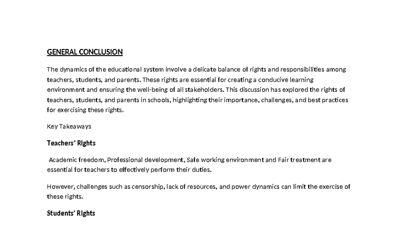EDU 101: General Conclusion on Rights in Education System - Studocu