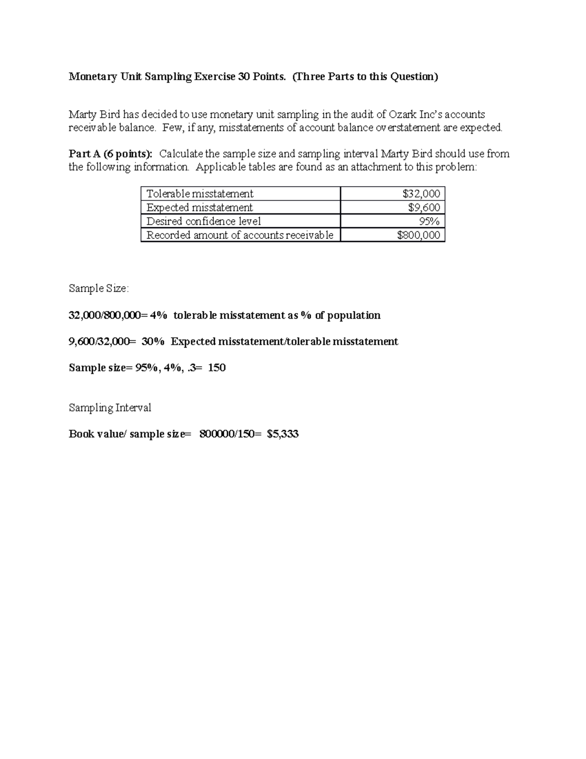 Monetary Unit Sampling (MUS) Exercise Solution - Audit Case Study - Studocu