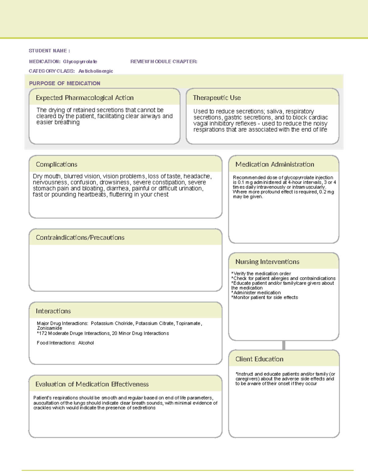 Glycopyrrolate - ATI Remediation Template for Nursing Study - Studocu