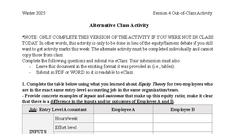 ADMS2400 Winter 2025 Alternative Class Activity Submission Guide - Studocu