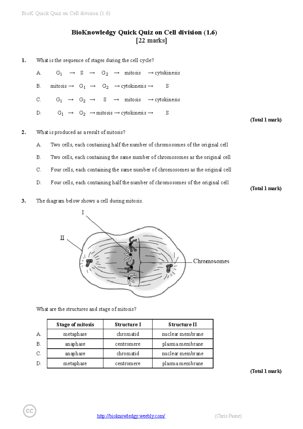 Bio 101 Final Exam Review: Cell Division Practice Questions (1.6) - Studocu