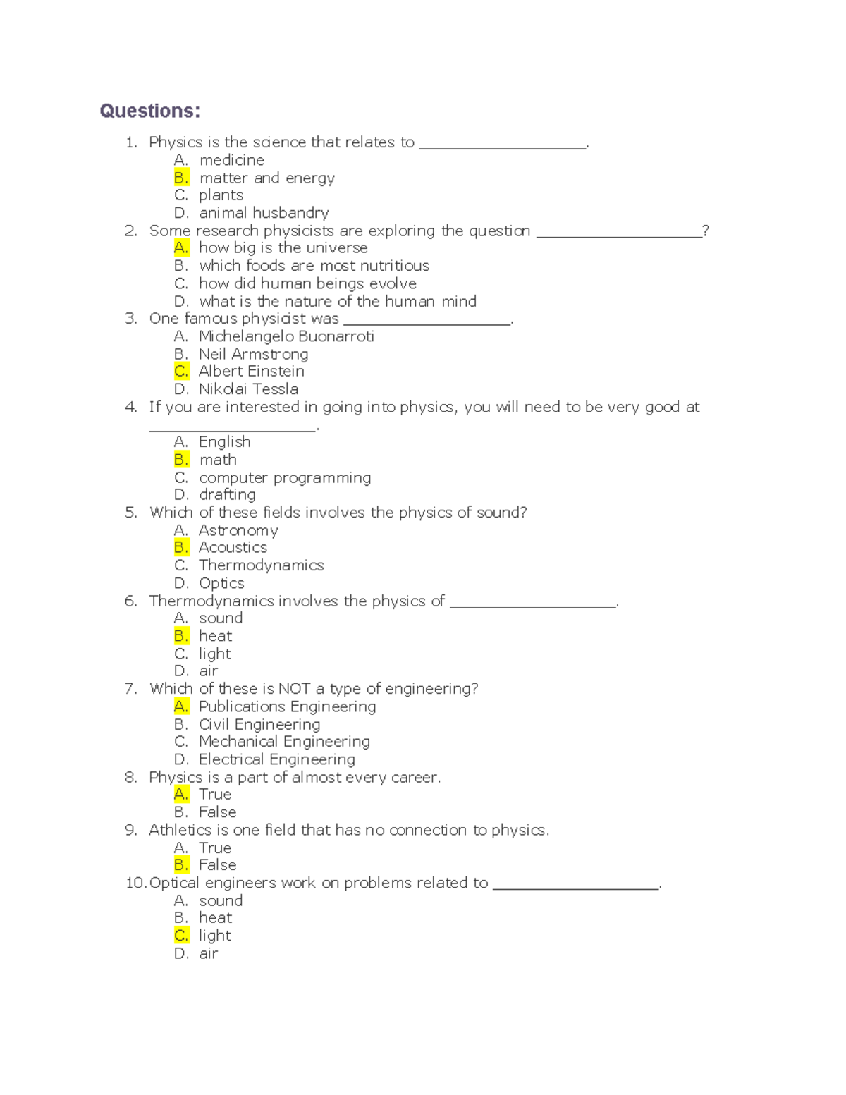 1 - 1.01 C assignment for Honor Physics - Questions: Physics is the ...