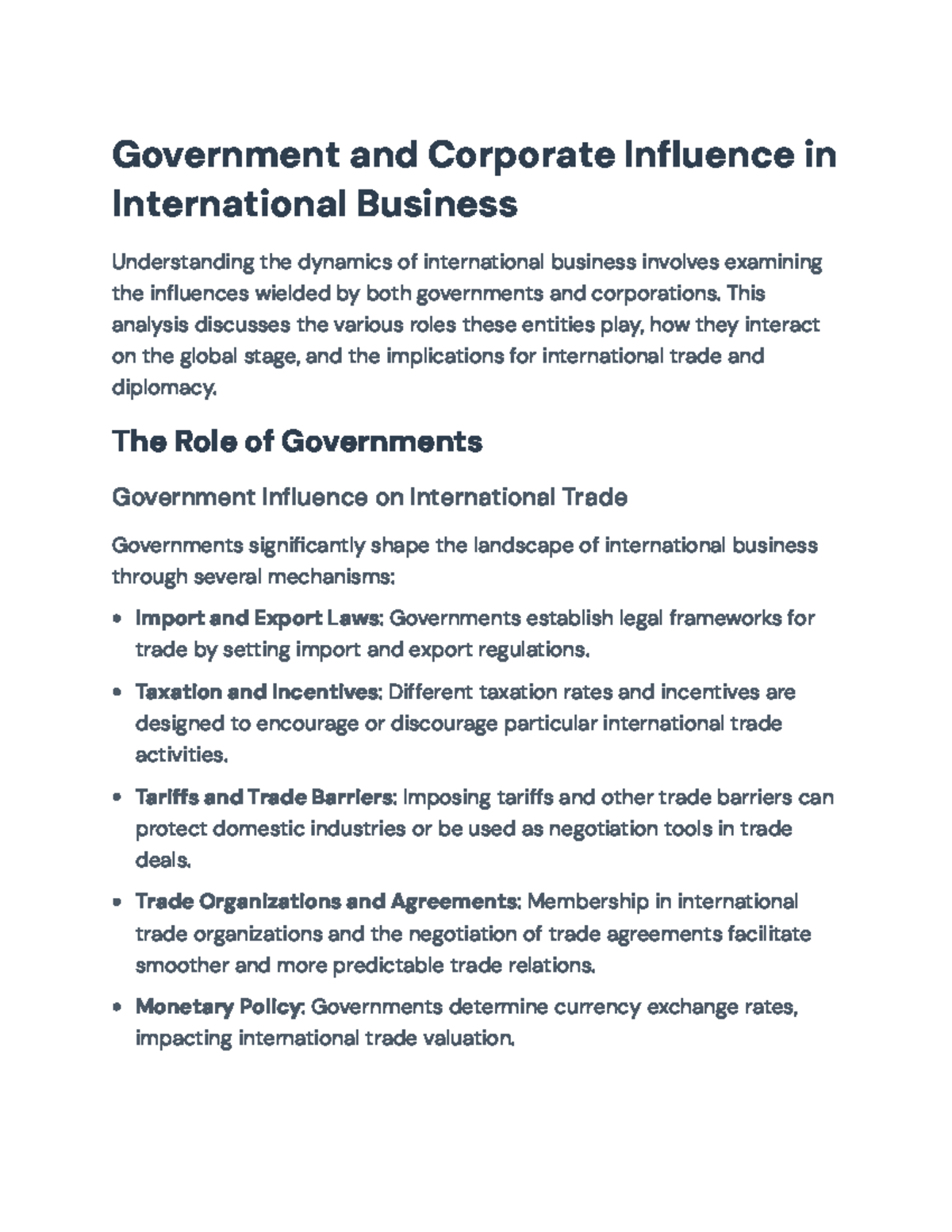 Government and Corporate Influence on International Business Dynamics ...