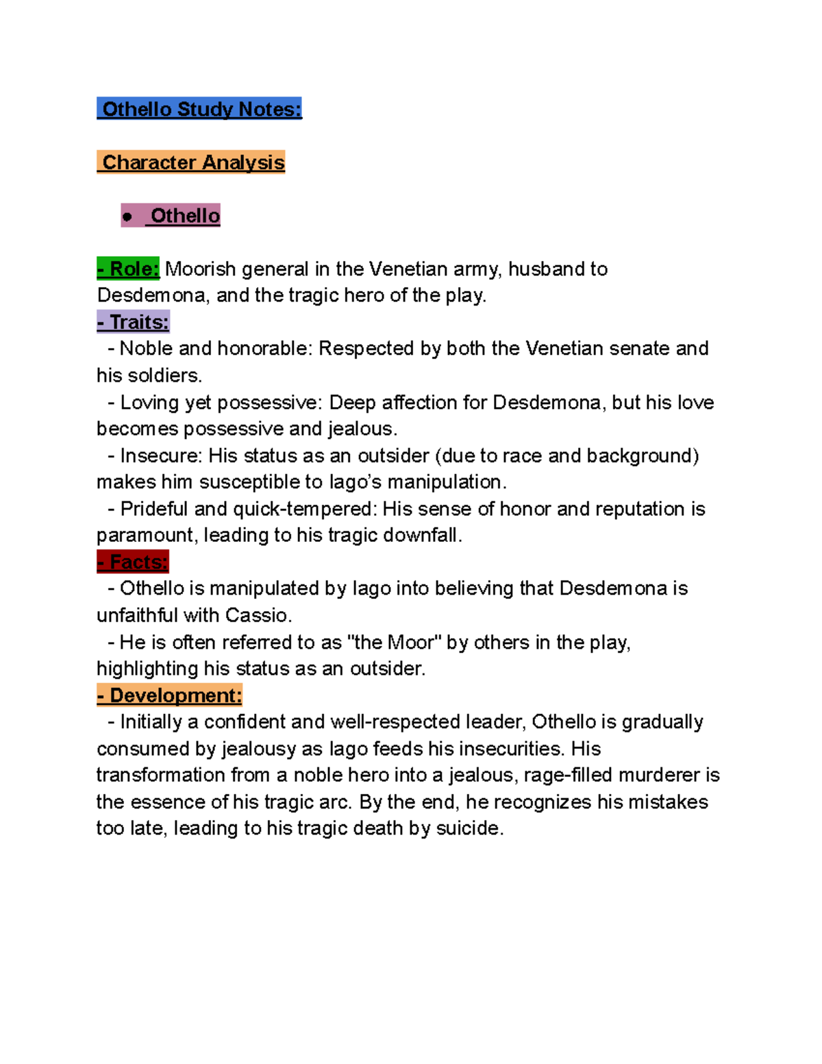 Othello (ENG 101) - Themes for Essay Writing and Character Analysis ...