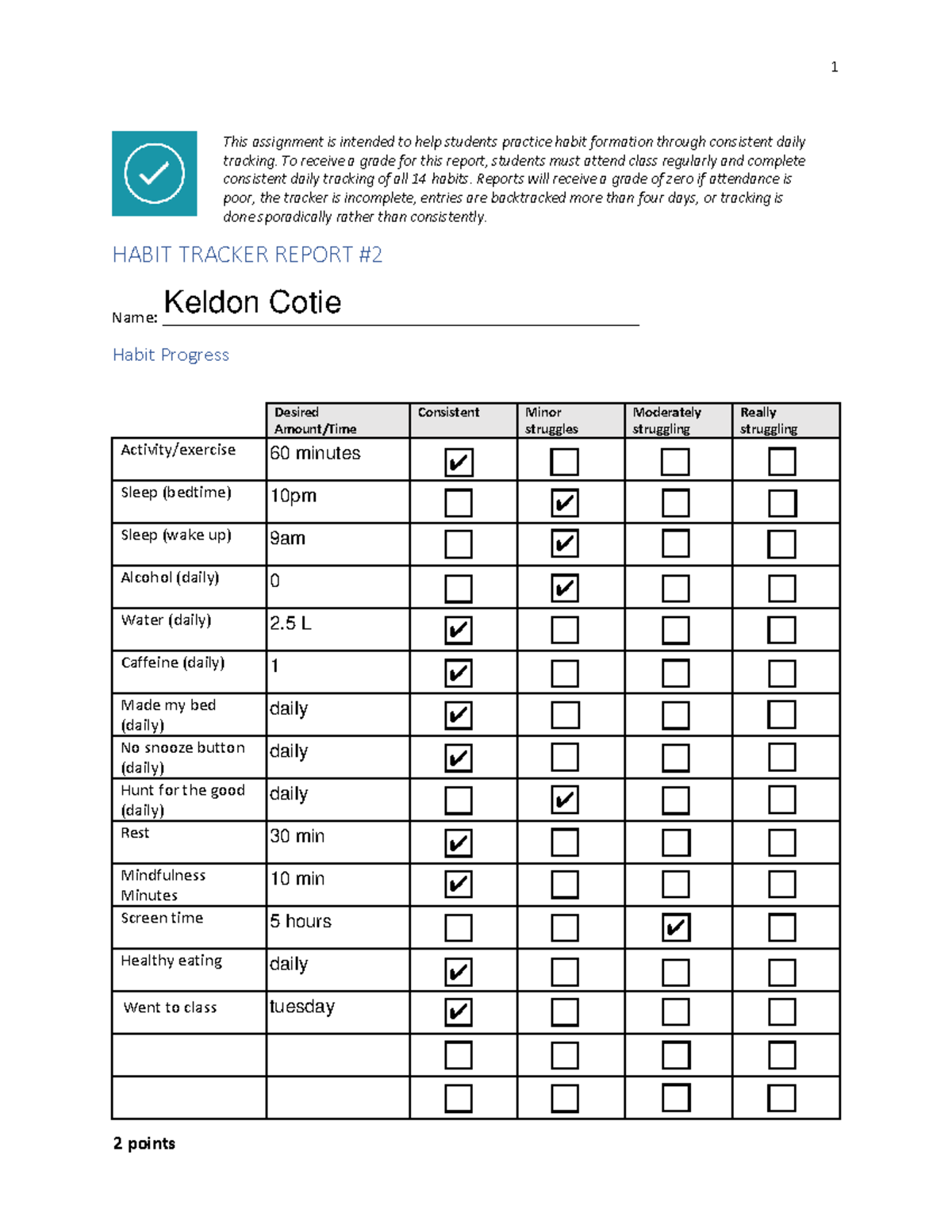 Habit Tracker Report #2 (Course Code: 1) - Section 03 Analysis - Studocu