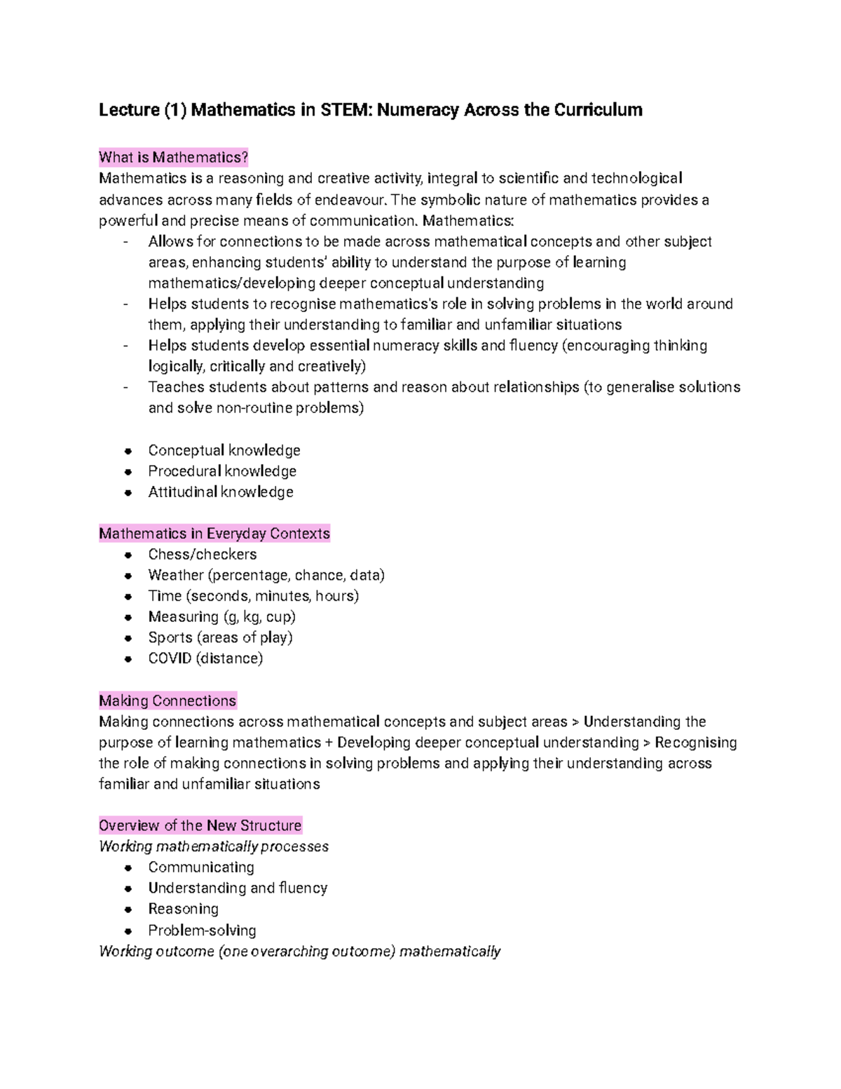 EDST4110 W1 - Lecture Notes on Mathematics in STEM Education - Studocu