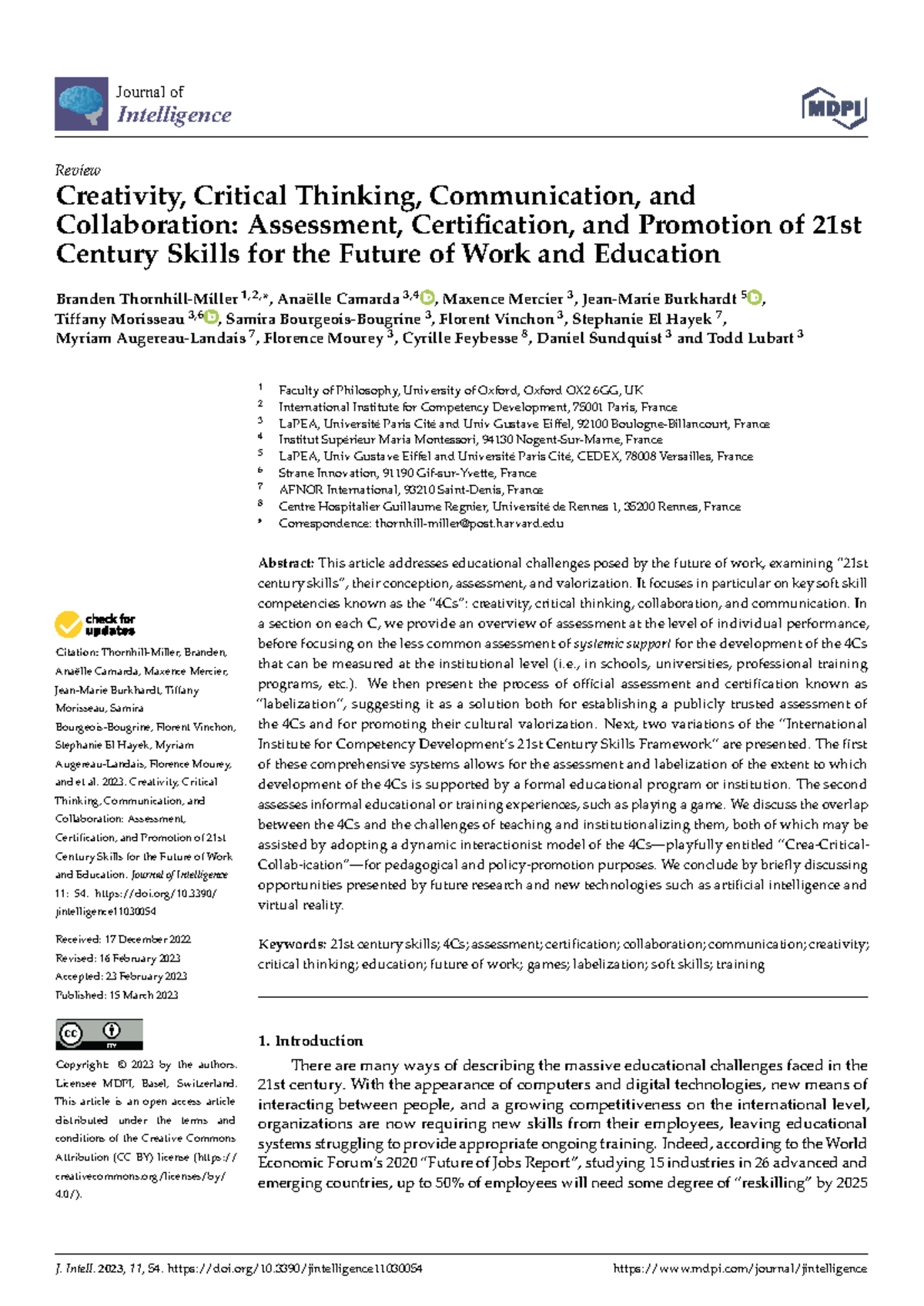 Assessment and Promotion of 21st Century Skills: The 4Cs Framework ...