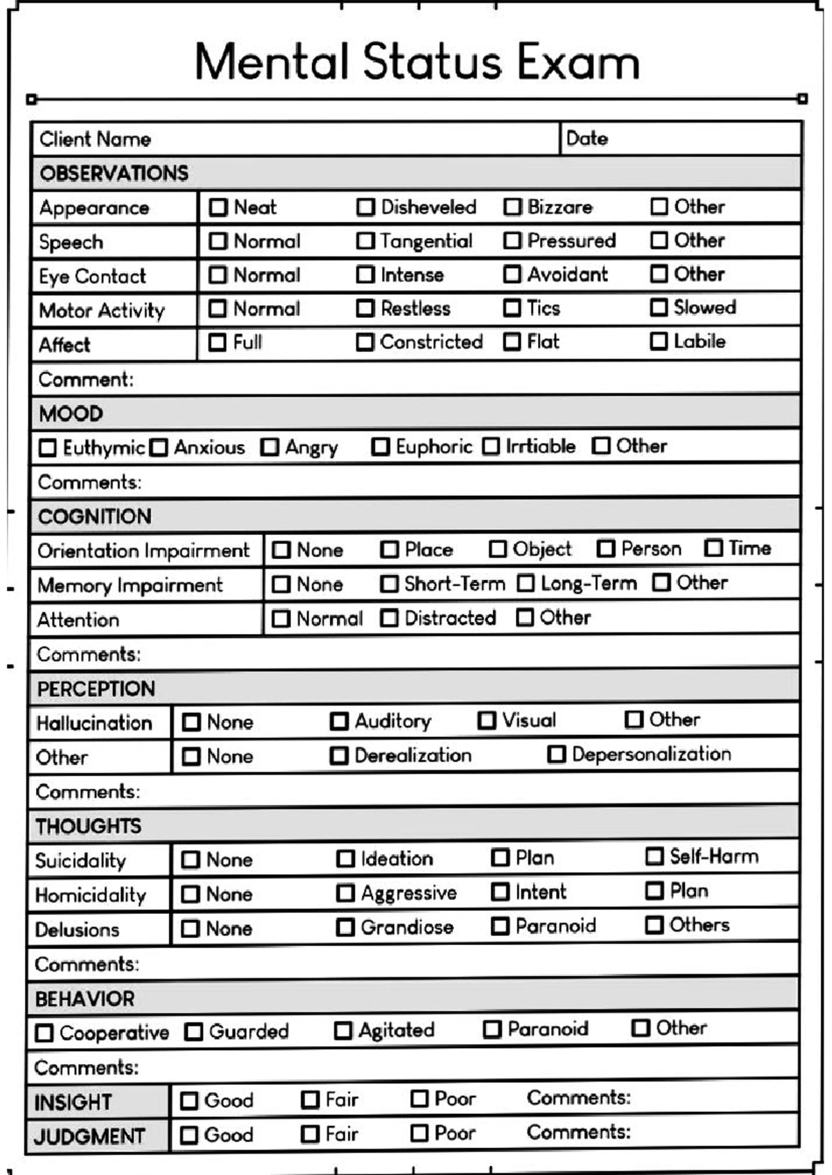 MSE Template: Mental Status Exam Observations and Findings - Studocu