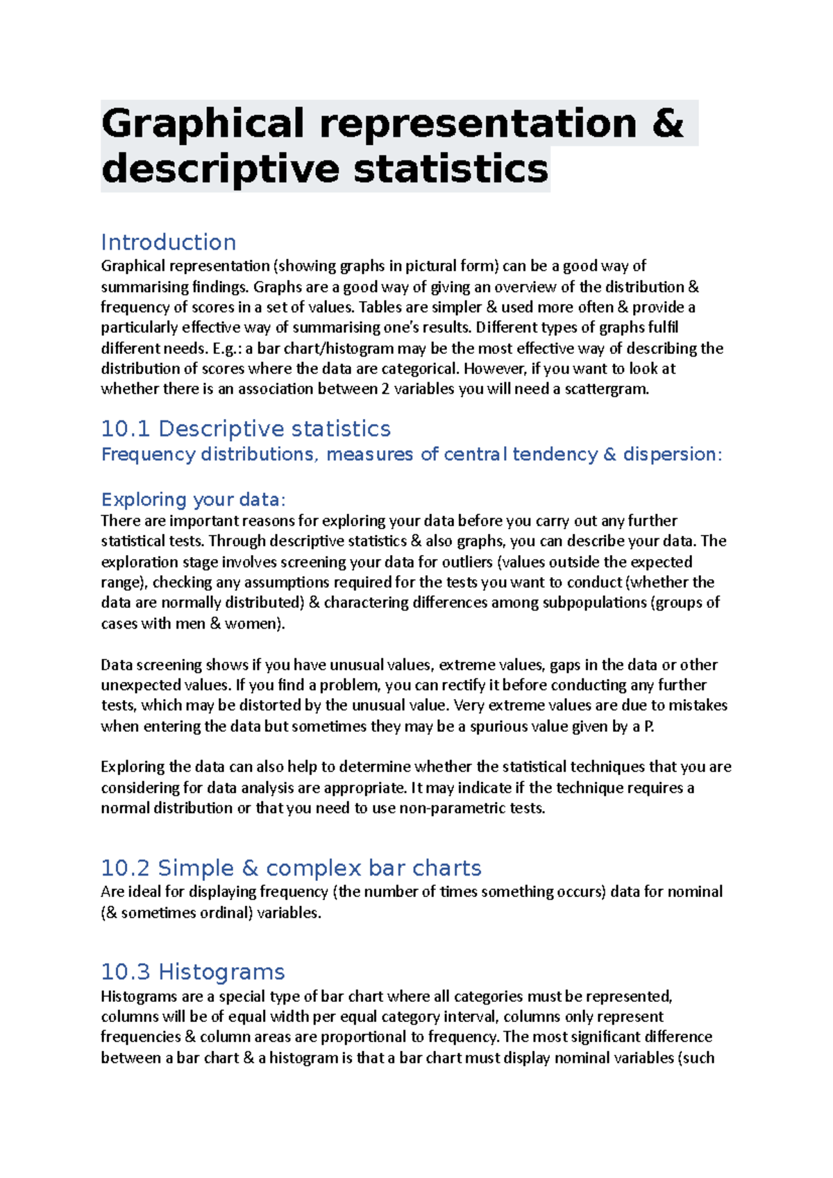 10 Graphical respresentation & descriptive statistics - Graphical ...