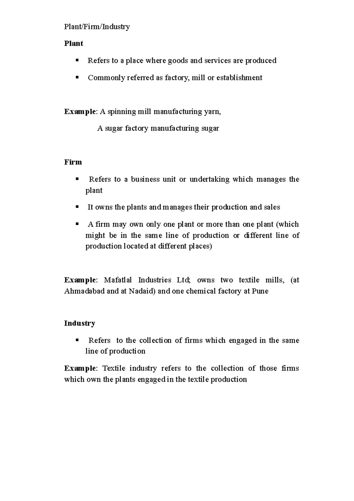 Plant, Firm, and Industry Overview: Key Definitions and Examples - Studocu