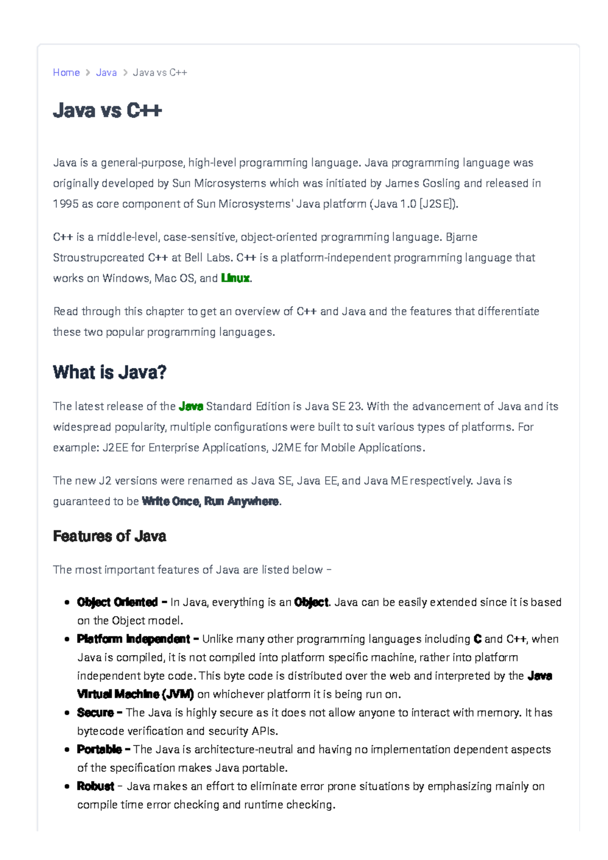 Java vs C++5: Key Differences and Features Explained - Studocu