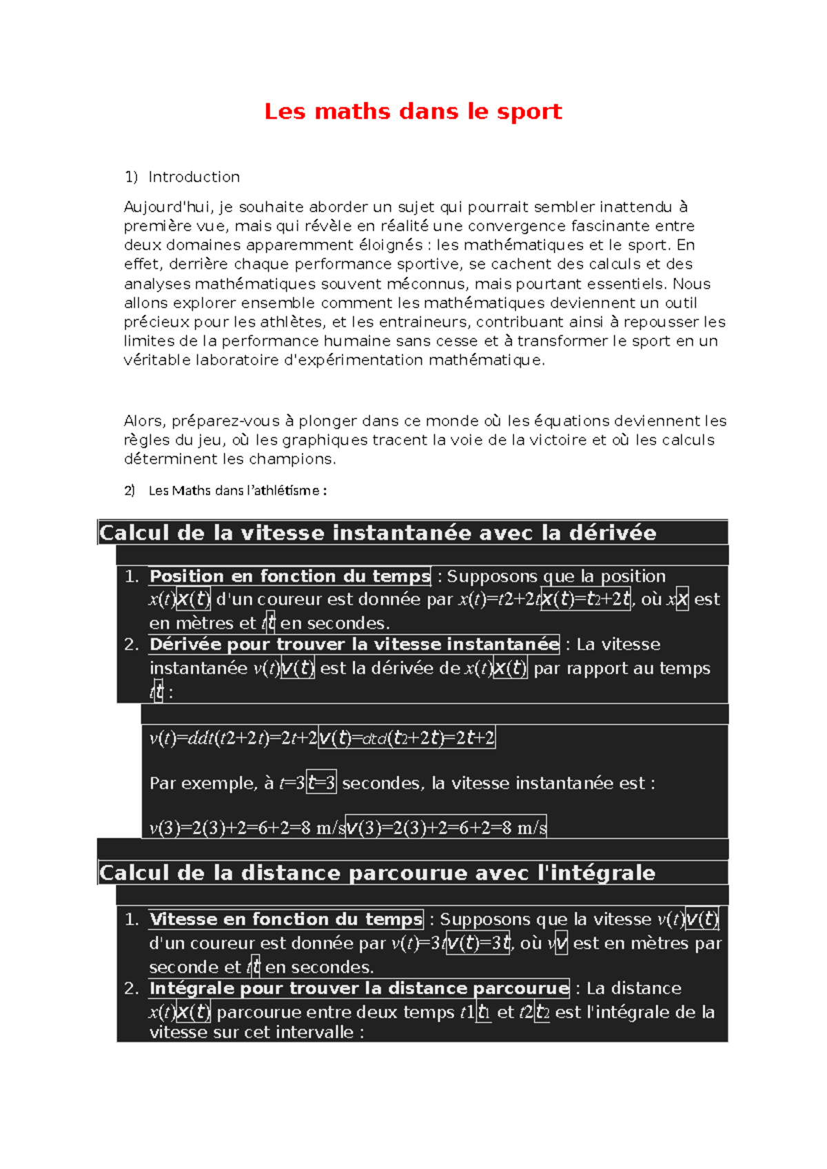 Le vrai sujet Grand oral math dans le sport Les maths dans le sport Introduction Aujourd
