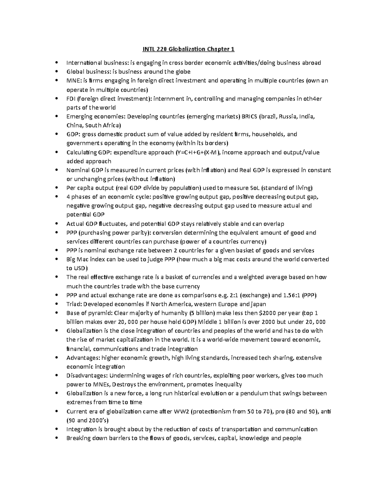 INTL220 Globalization Chapter 1 Overview and Key Concepts - Studocu