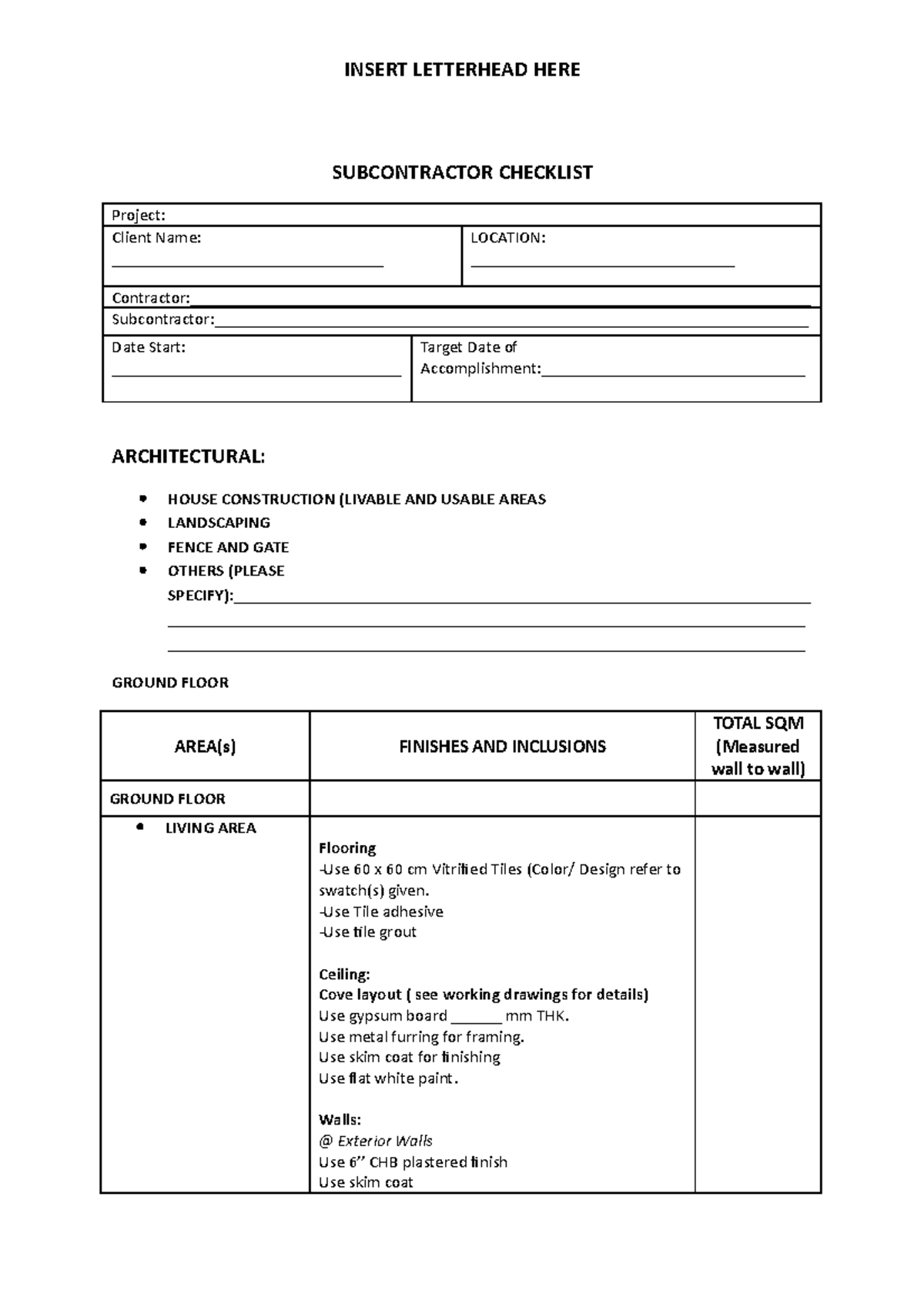 Subcon Agreement Checklist for Project Completion - Studocu