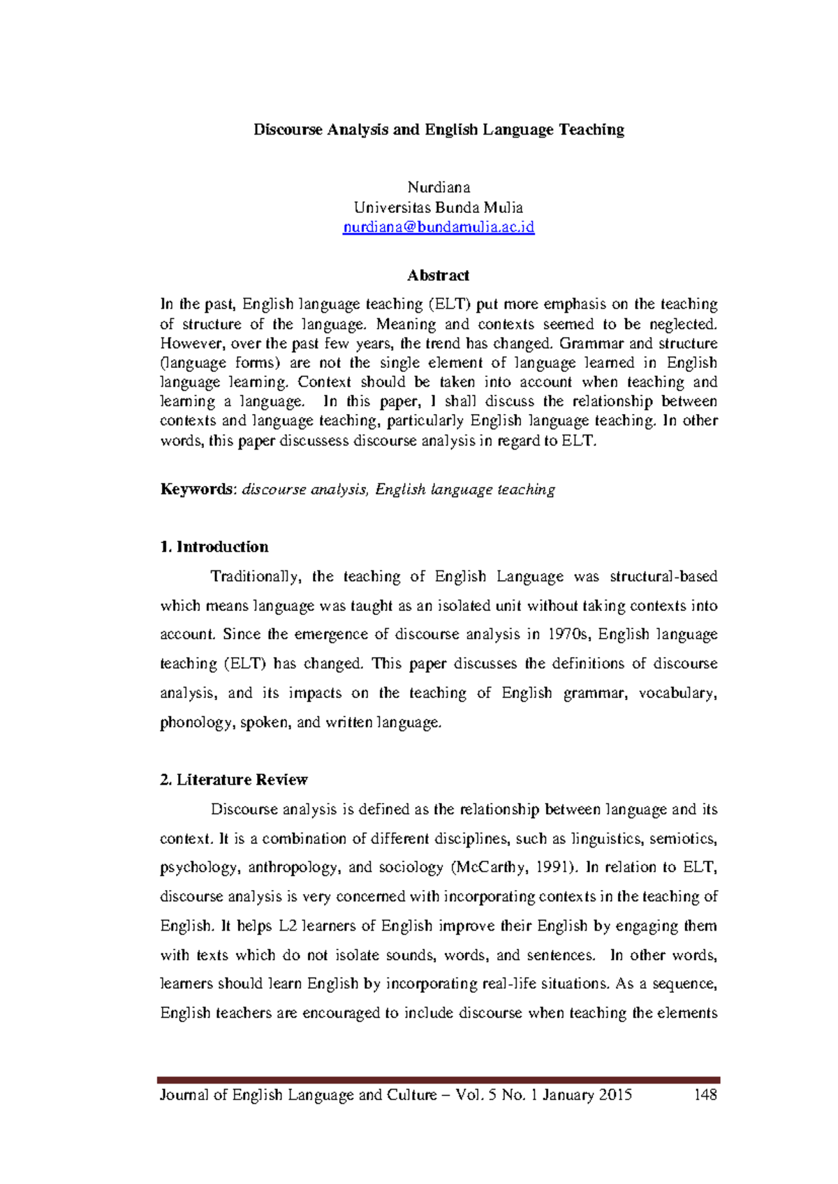 281 1052 1 PB - Discourse Analysis in English Language Teaching - Studocu