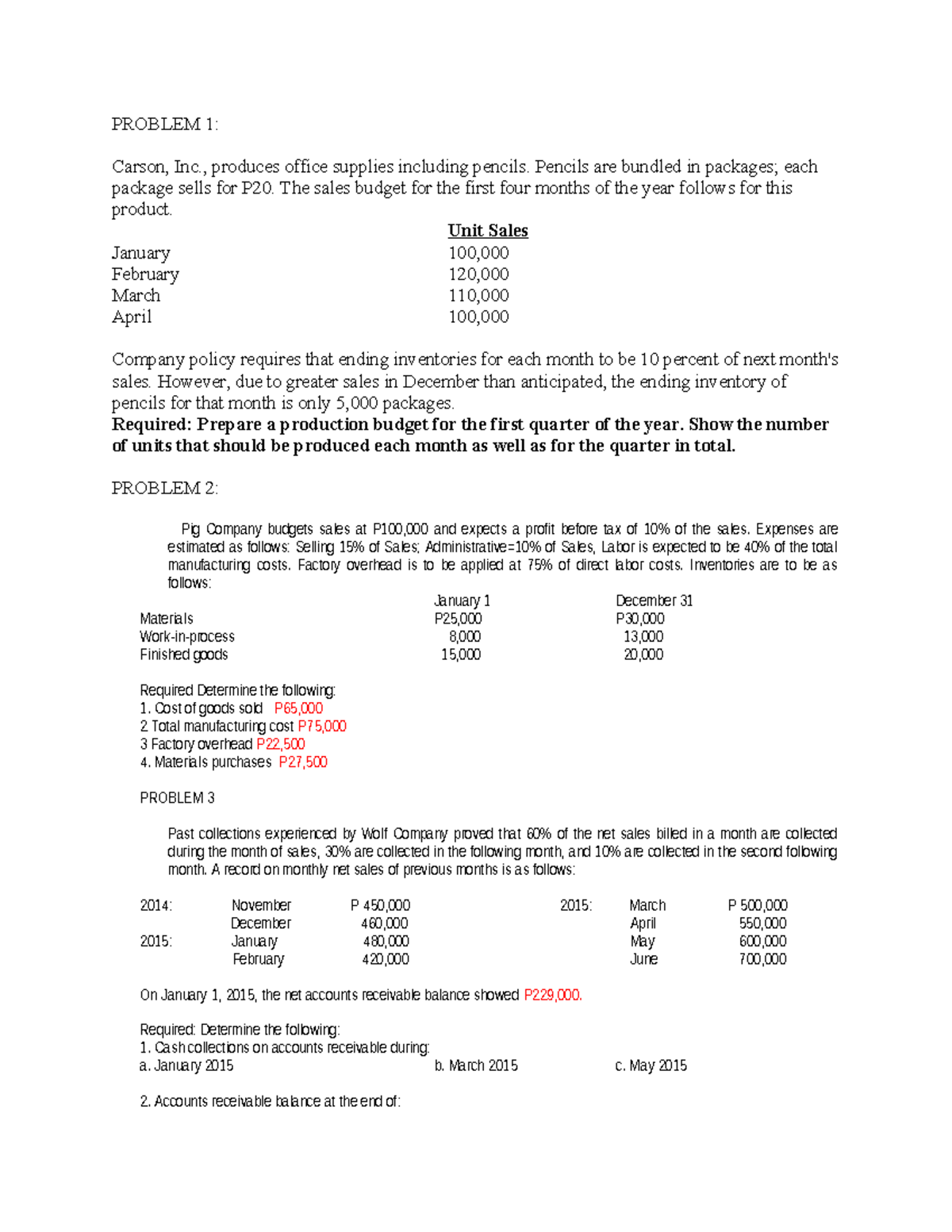 Budgeting PROB 1-7 - Comprehensive Notes & Solutions - Studocu