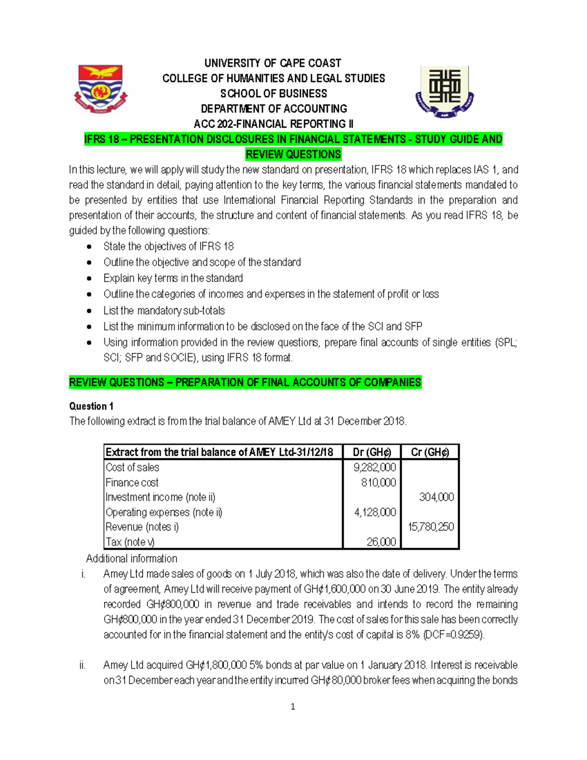 ACC202 - IFRS 18 Study Guide & Review Questions 2025 - Studocu