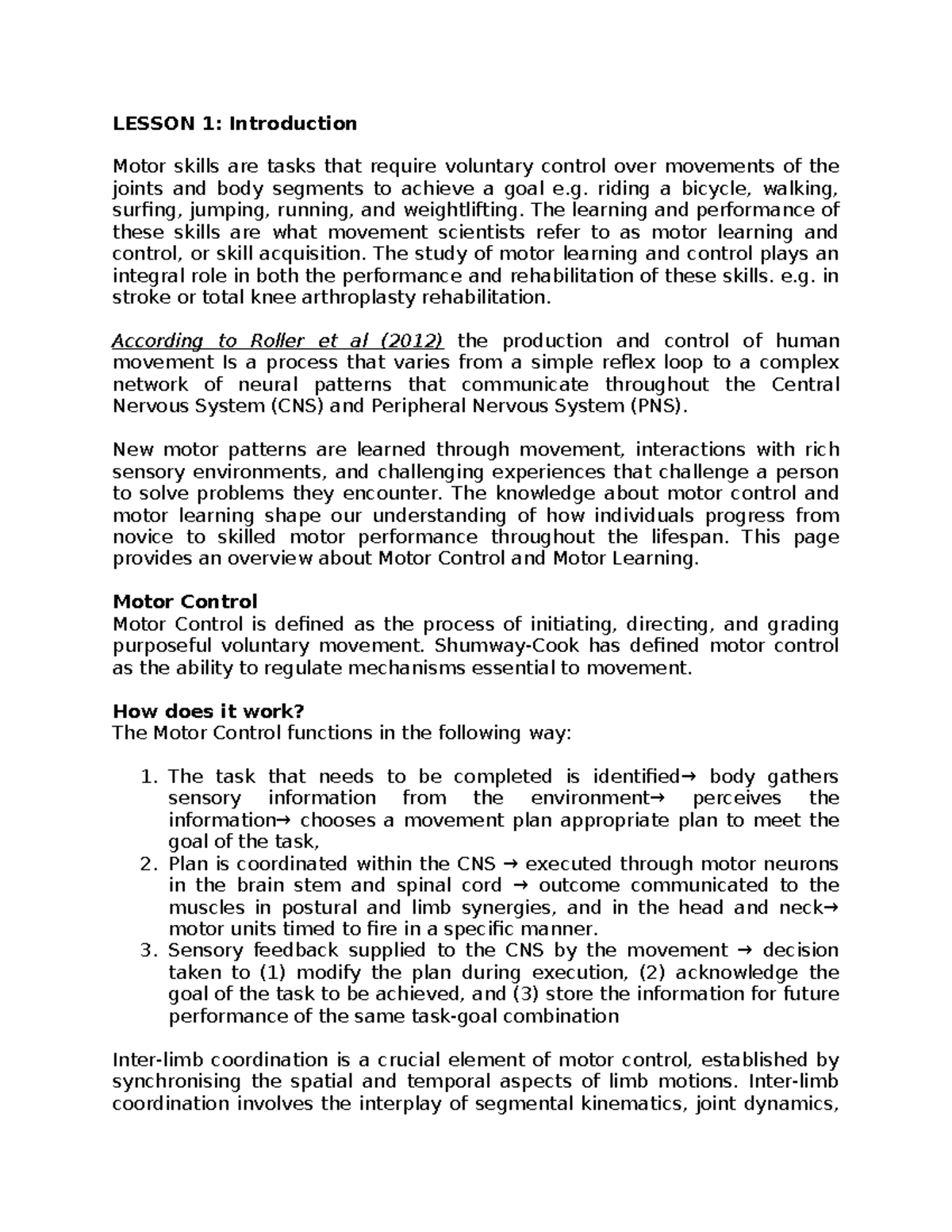 Motor Control and Learning in Exercise, Sports, and Dance - Lesson ...