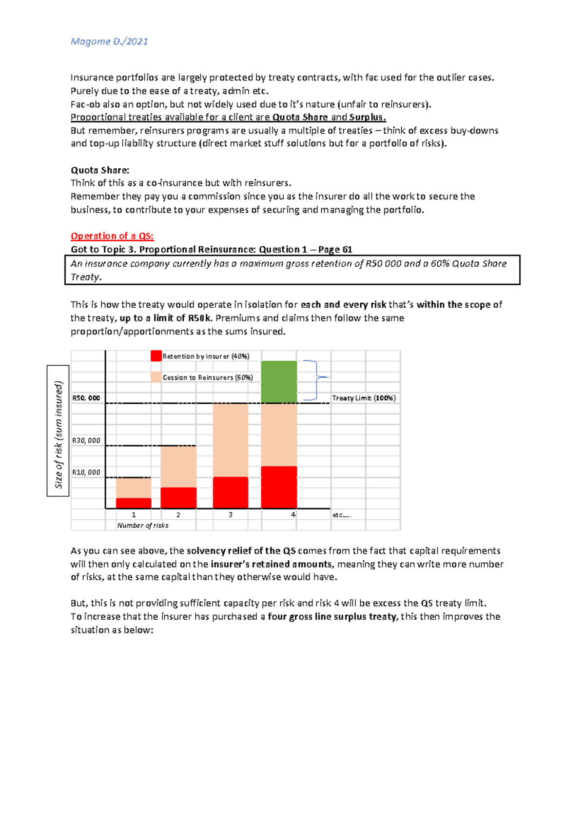 Topic 3 & 4 Study Notes: Quota Share & Surplus Treaties - Studocu