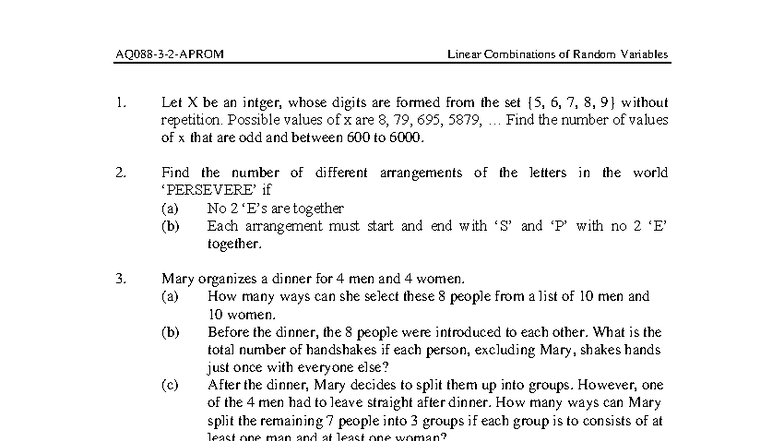 Linear Combinations of Random Variables - Level 2 Study Notes - Studocu
