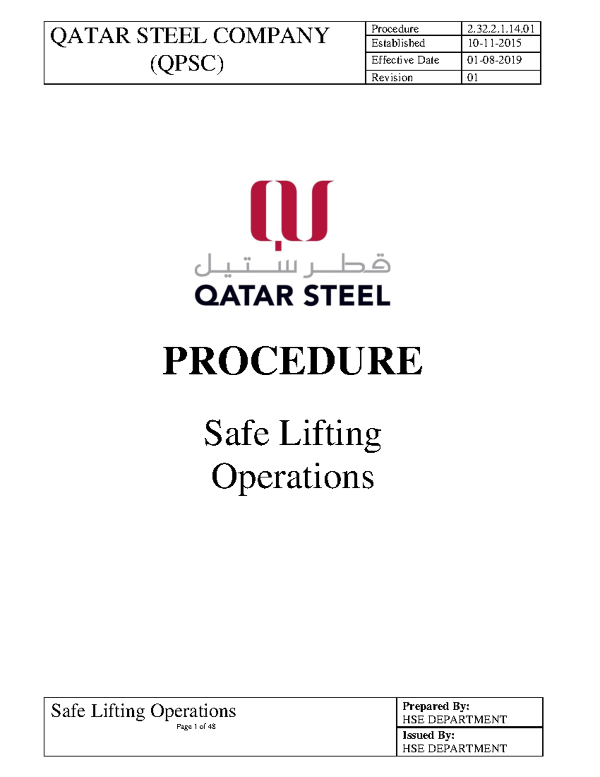 QPSC Safe Lifting Operations Procedure - Revision 01 - Studocu
