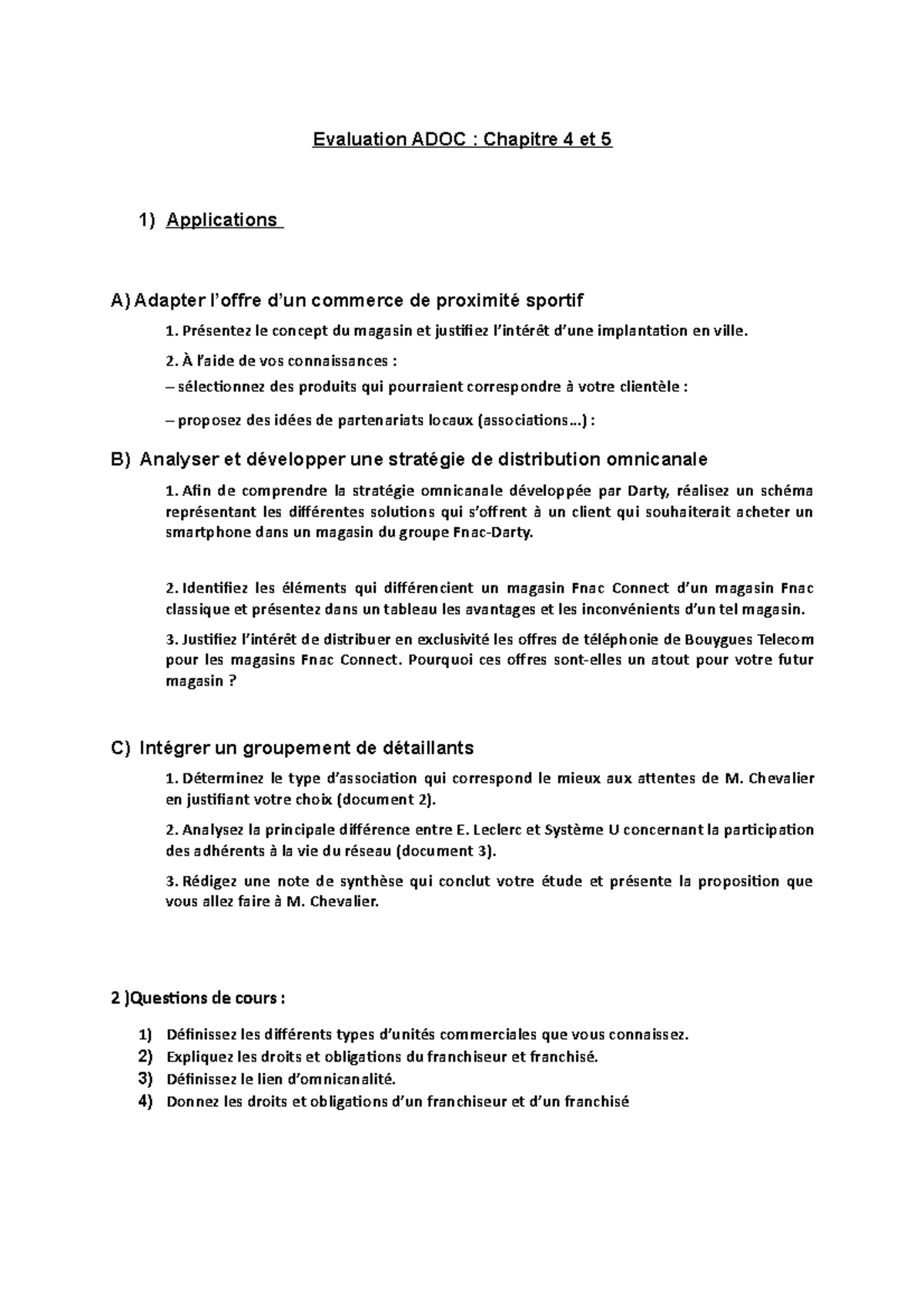 Évaluation ADOC - Chapitres 4 et 5 : Stratégies et Application - Studocu