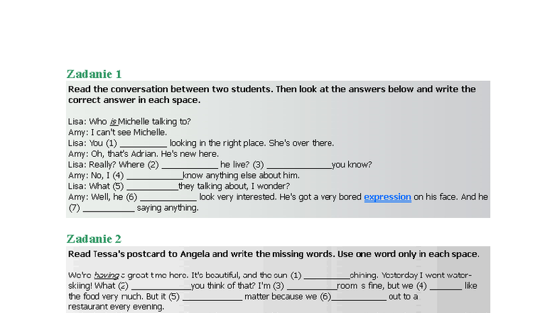 Zadanie 1-3: Student Conversation & Postcard Exercises - Studocu