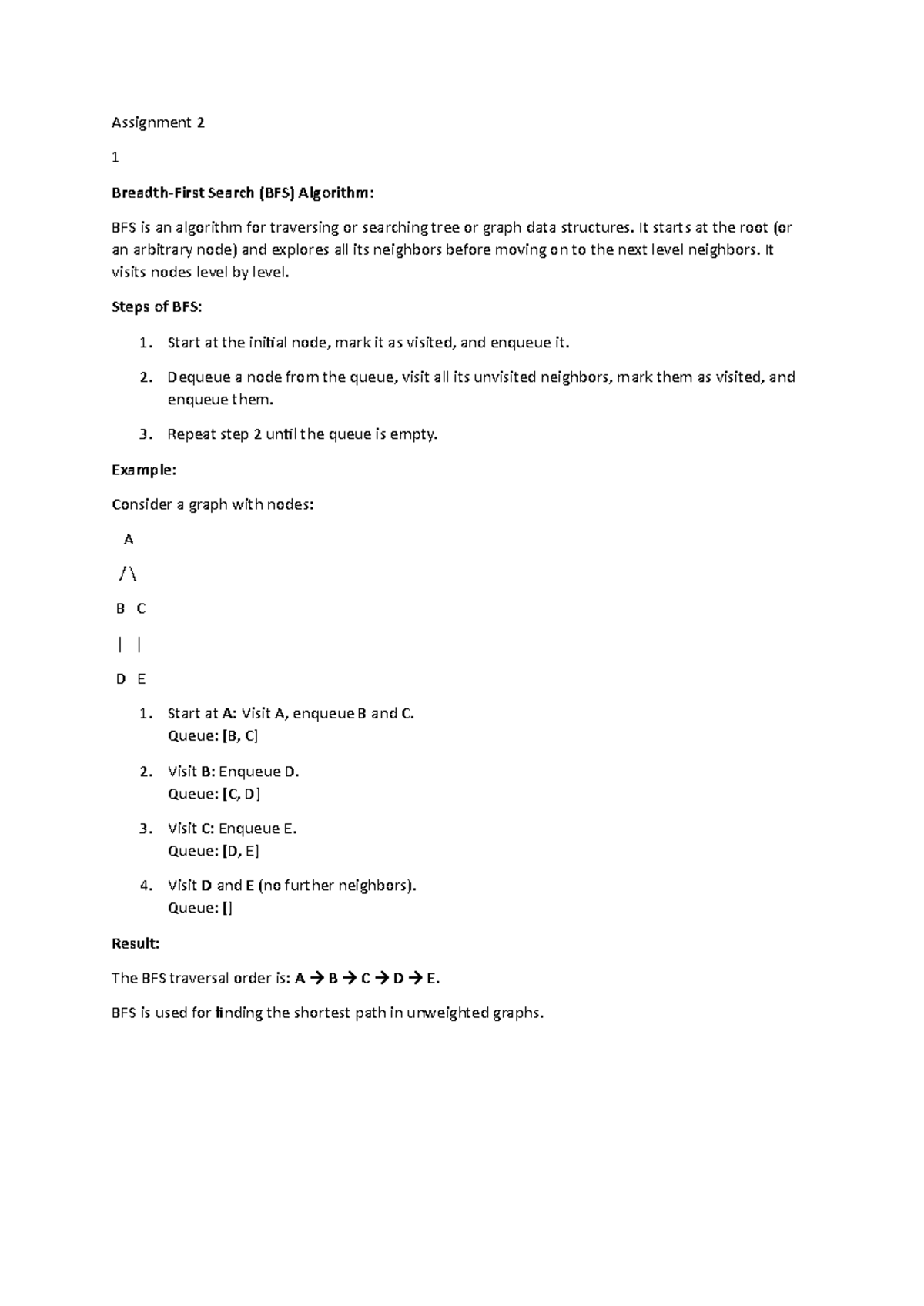 Assign 2 ai - jshsgbm mxdnn - Assignment 2 1 Breadth-First Search (BFS ...