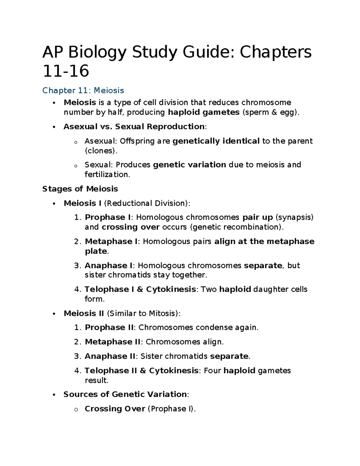 AP Biology Study Guide: Chapters 11-16 with DNA & Gene Expression ...
