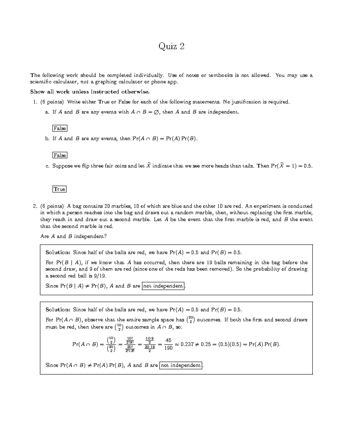 Quiz 2 - Solutions on Probability and Independence - Studocu