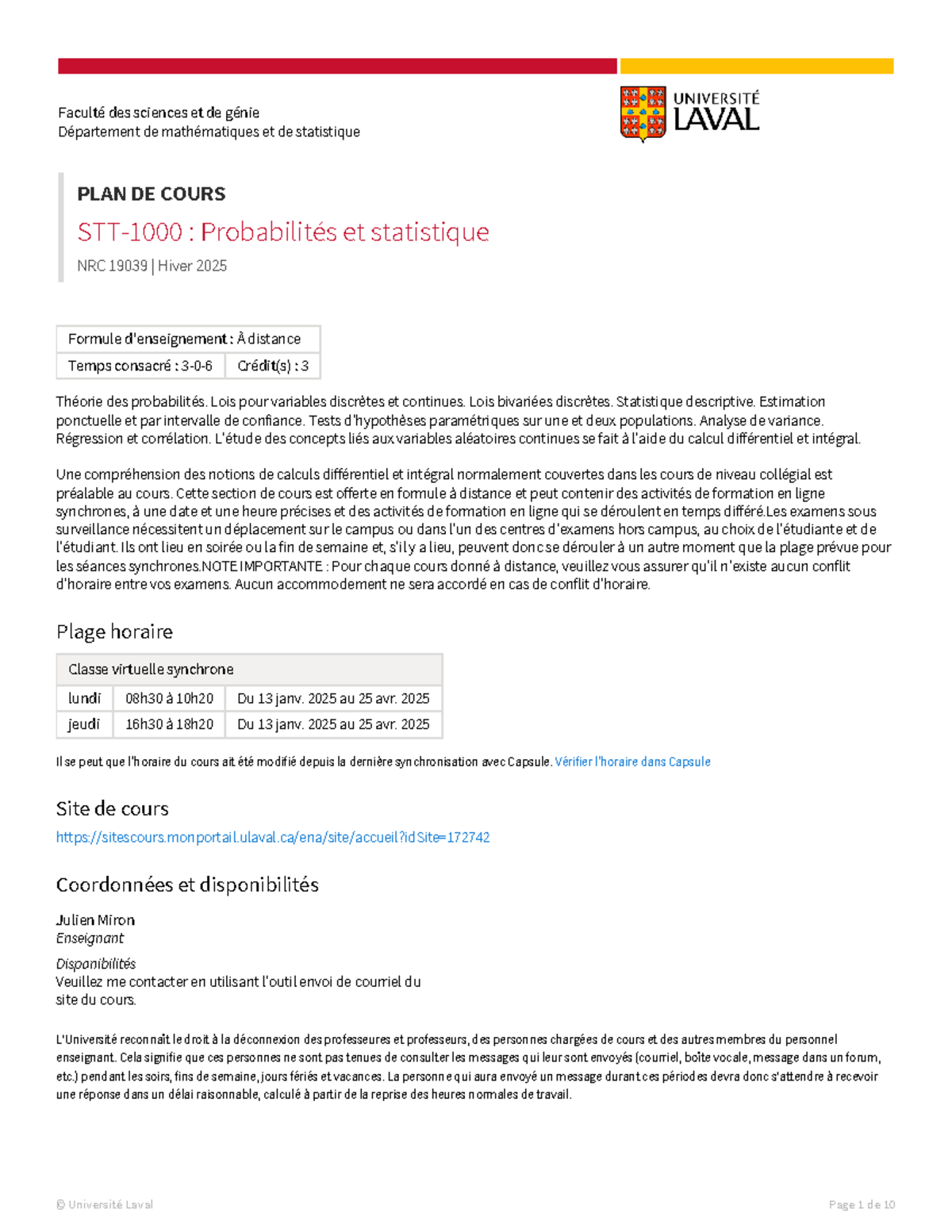 STT-1000 H25 19039 - PLAN DE COURS - Faculté des sciences et de génie ...