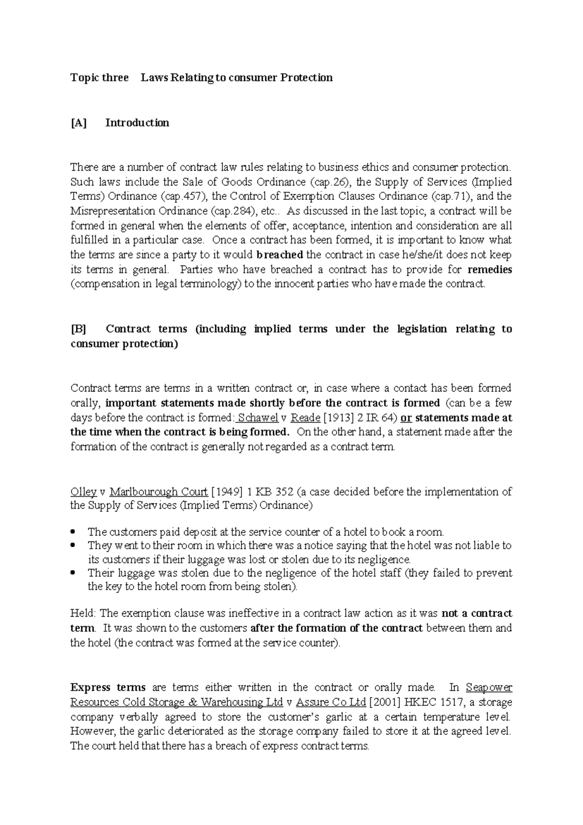 Topic 3 Laws relating to Consumer Protection - Topic three Laws ...
