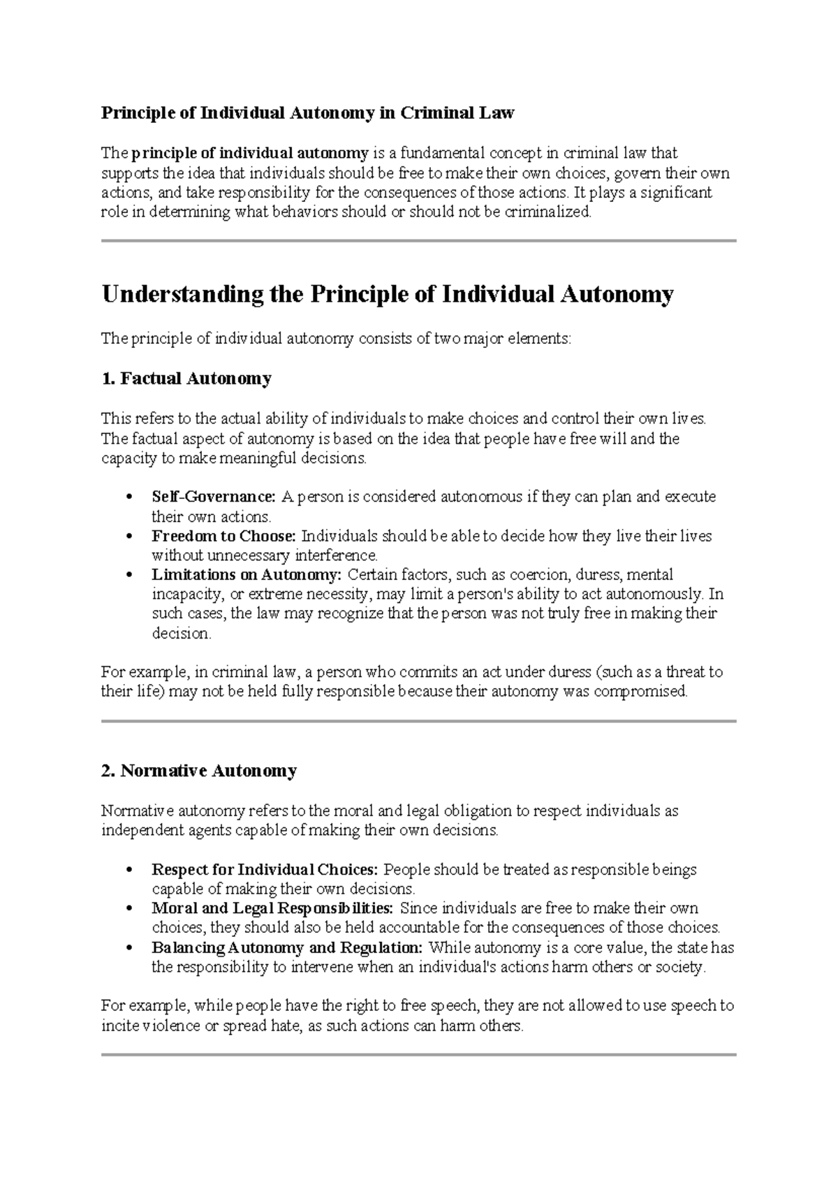 Principle of Individual Autonomy in Criminal Law - It plays a ...