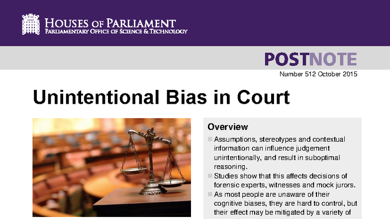 POSTnote 512: Unintentional Bias in Court - Overview and Mitigation ...