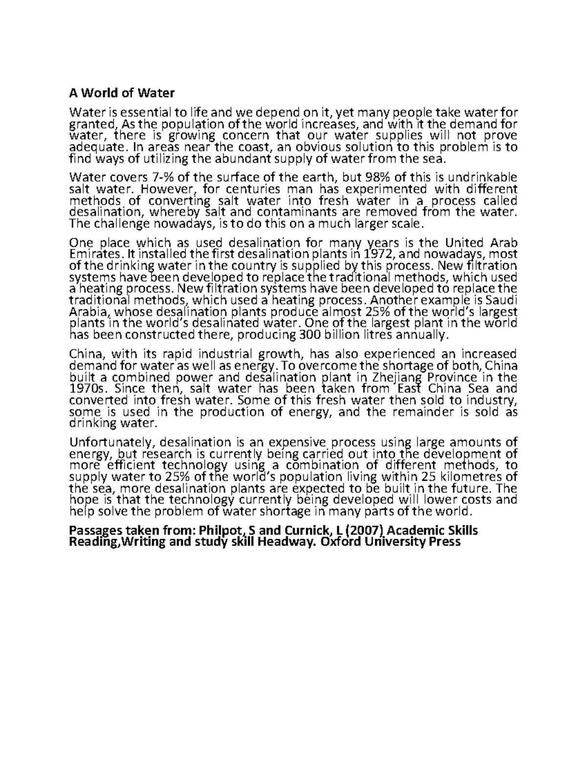 A world of water text - to be used as references - A World of Water ...