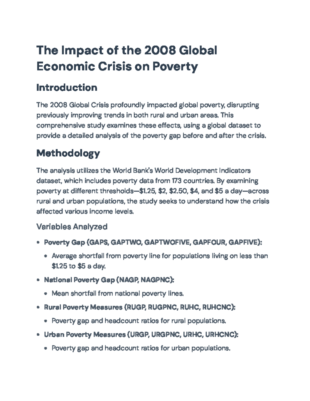 The Impact of the 2008 Global Economic Crisis on Poverty Gaps - The ...