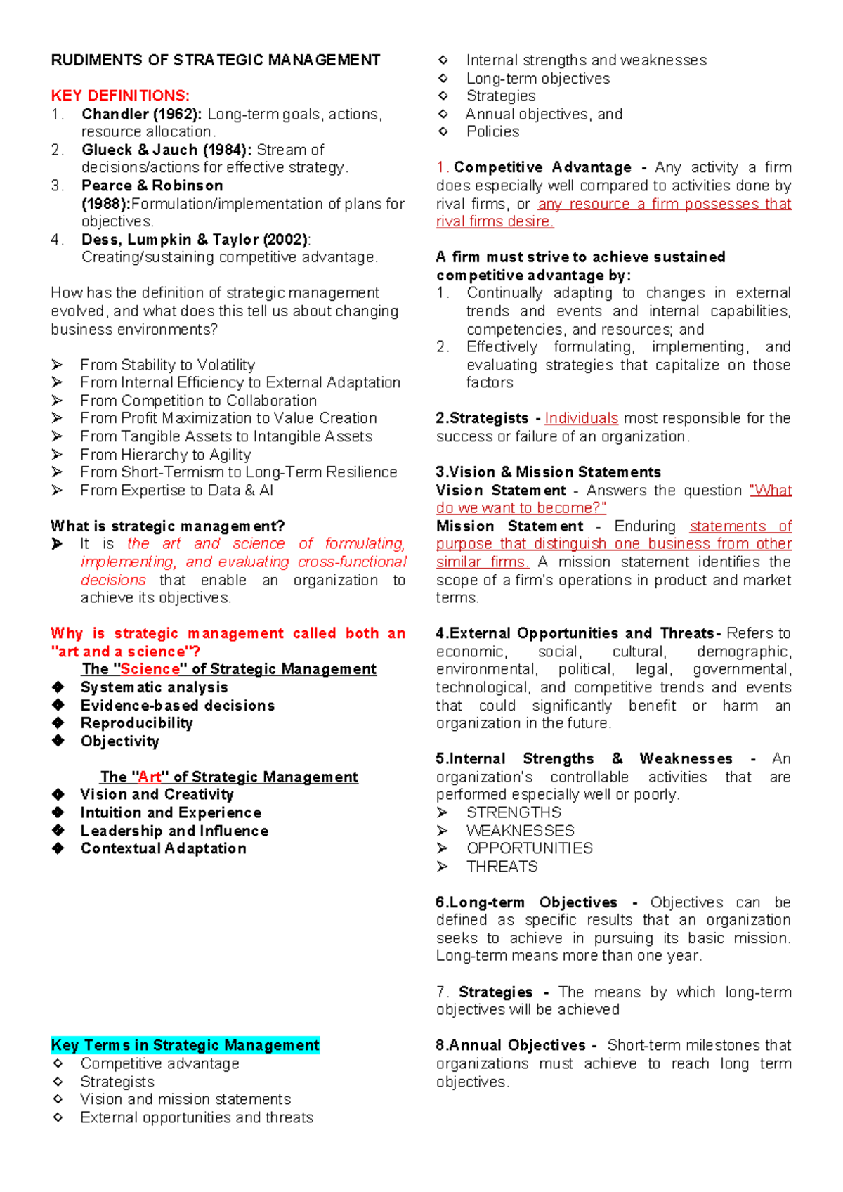 Strategic Management Key Definitions and Evolution: A Comprehensive ...