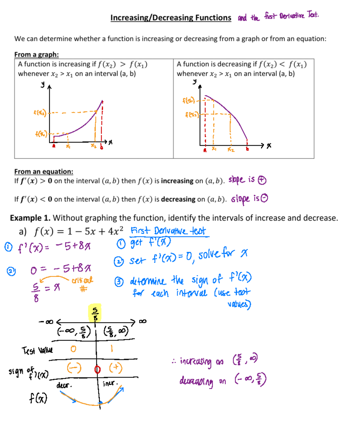 .Nov 24 - easad - and the first Derivative Test . & · >X As slope is ...