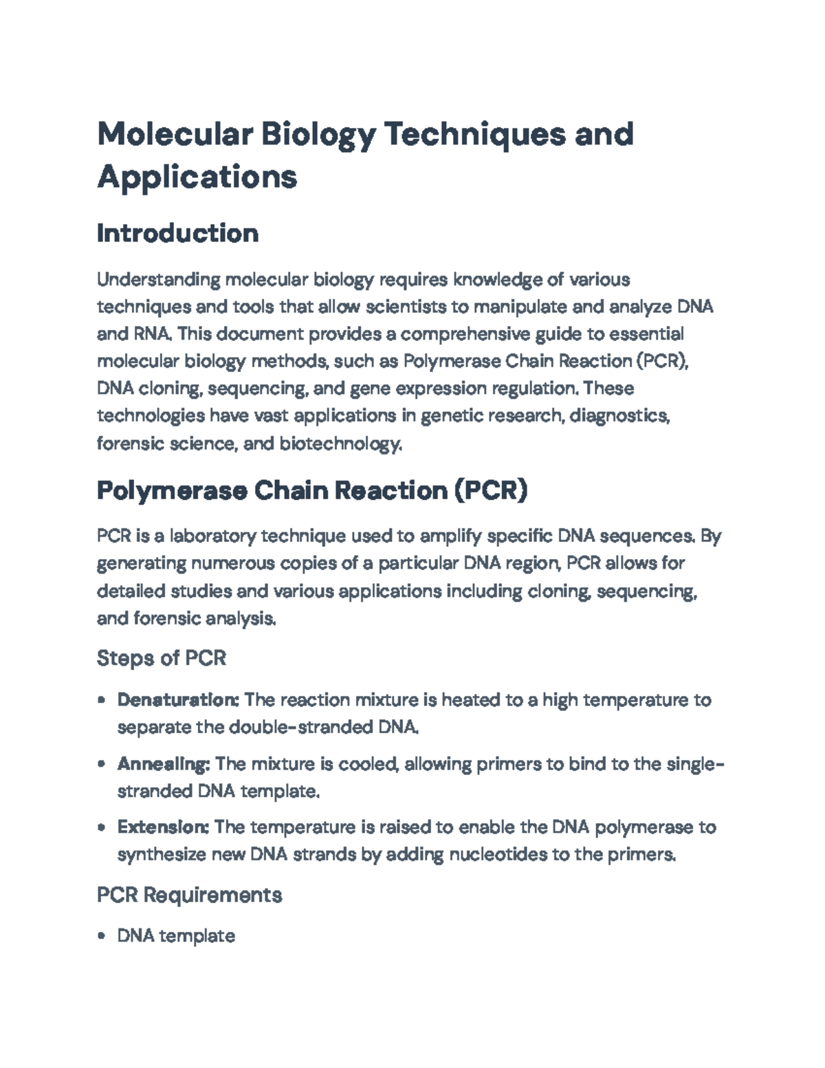Molecular Biology Techniques: PCR, Cloning, and Gene Expression ...