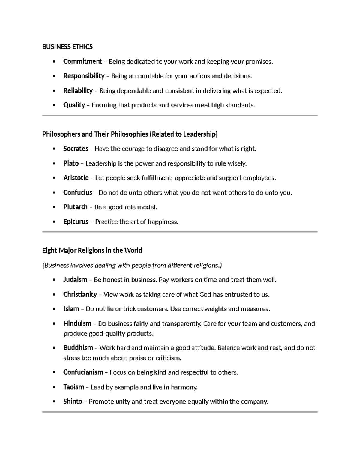BUSINESS ETHICS: Key Principles and Philosophies for Leaders - Studocu