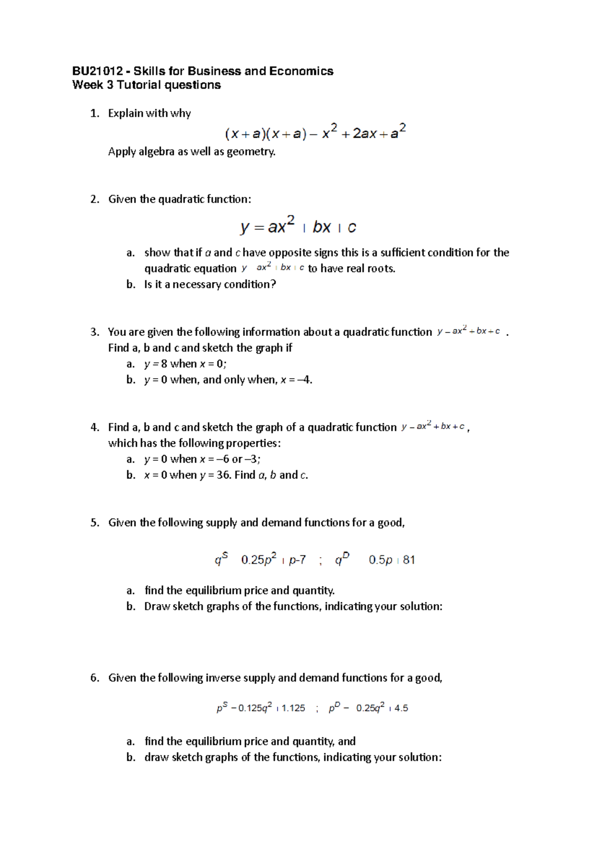 Week 3 Tutorial questions - BU21012 - Skills for Business and Economics ...