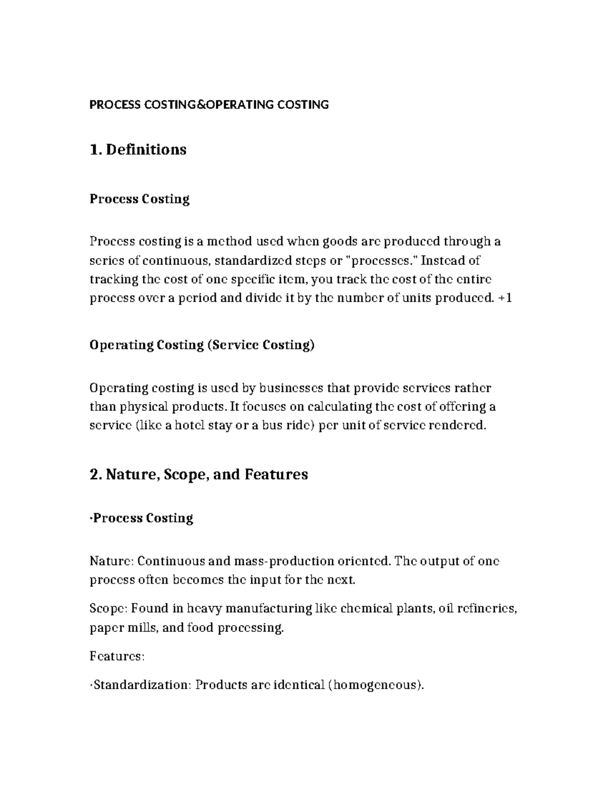 Process Costing and Operating Costing Overview (Course Code: 1) - Studocu