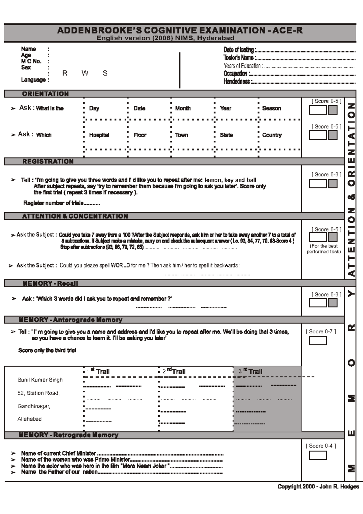 ACE-R Assessment in Indian English: Scoring & Instructions - Studocu