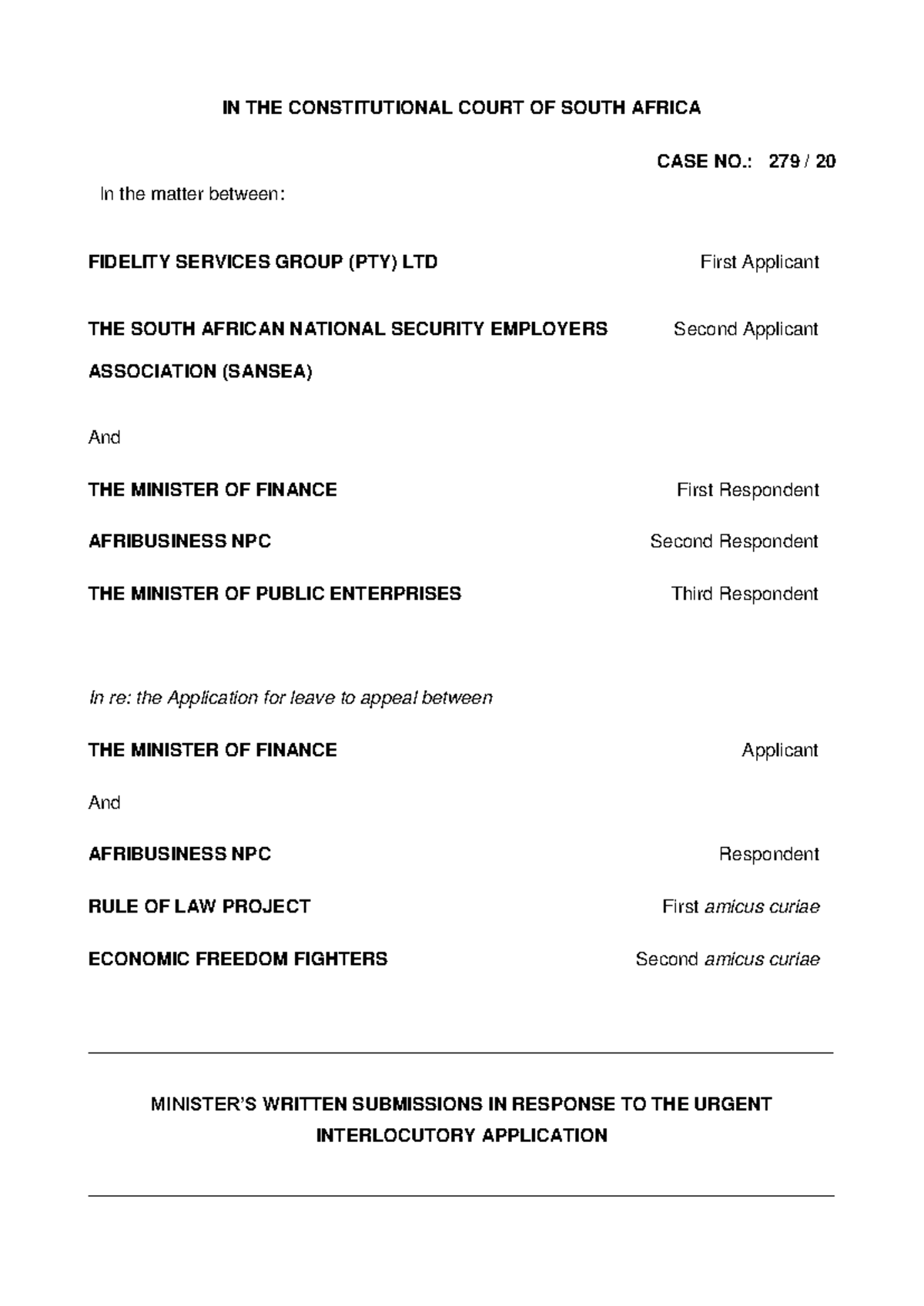 [Constitutional Court] Minister of Finance's Response to Interlocutory ...