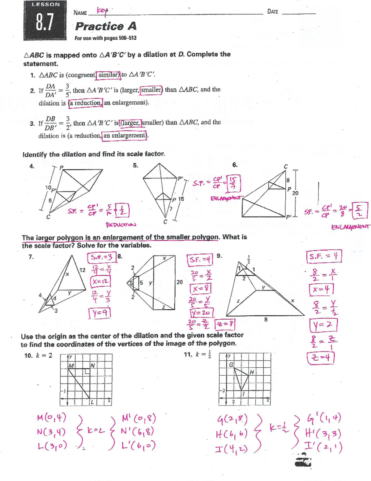 Lesson 8.7 Review Worksheet Key for Test Preparation - Studocu