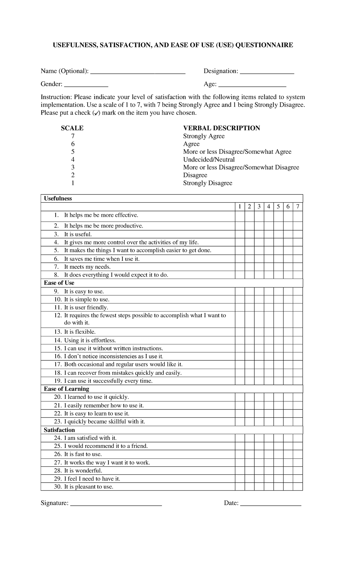 IT 401 - USE Questionnaire: Assessing Effectiveness & User Satisfaction ...