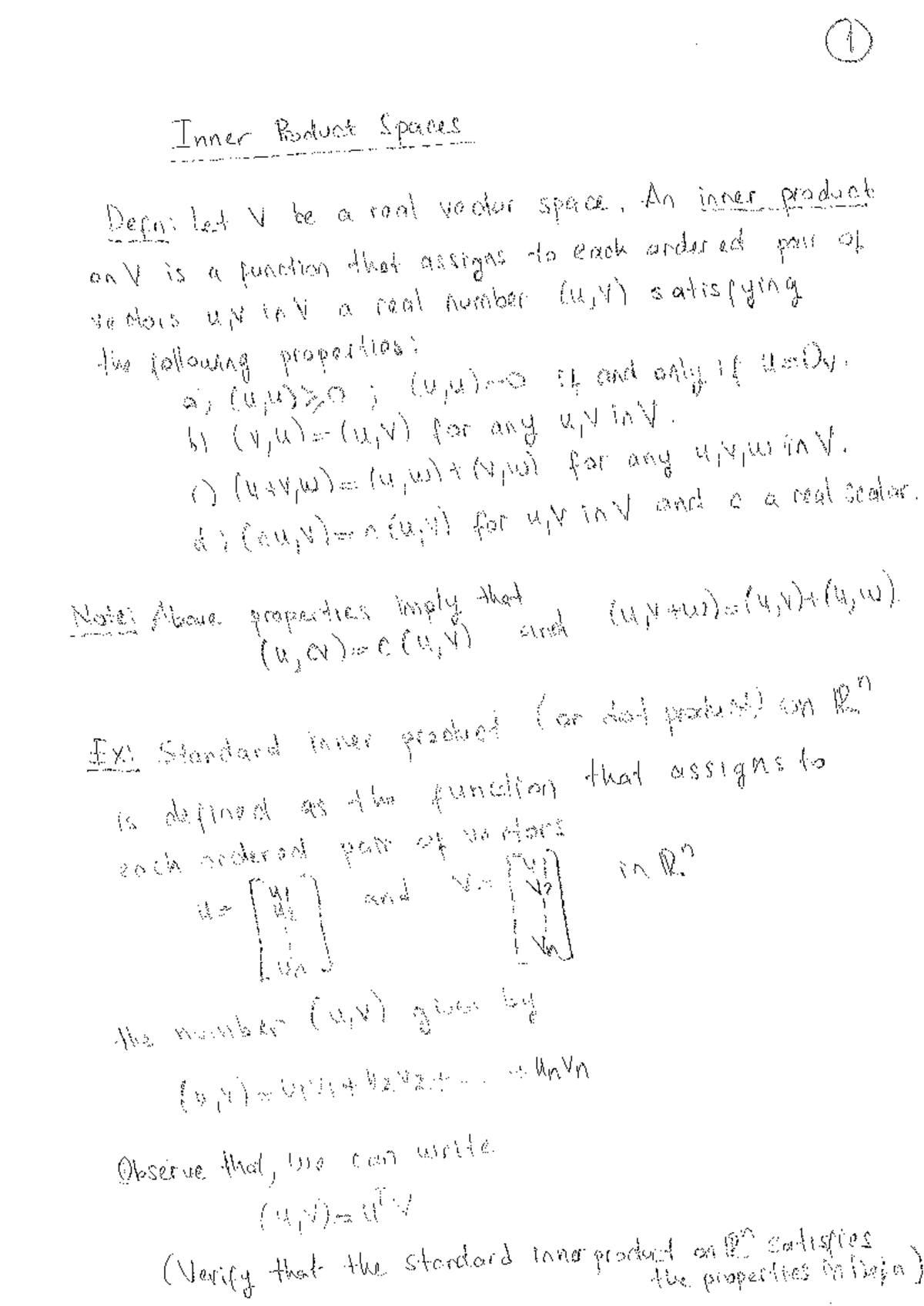 275-Week-10-Inner Product Spaces - 1 Inner Product Spaces Defn: let V ...