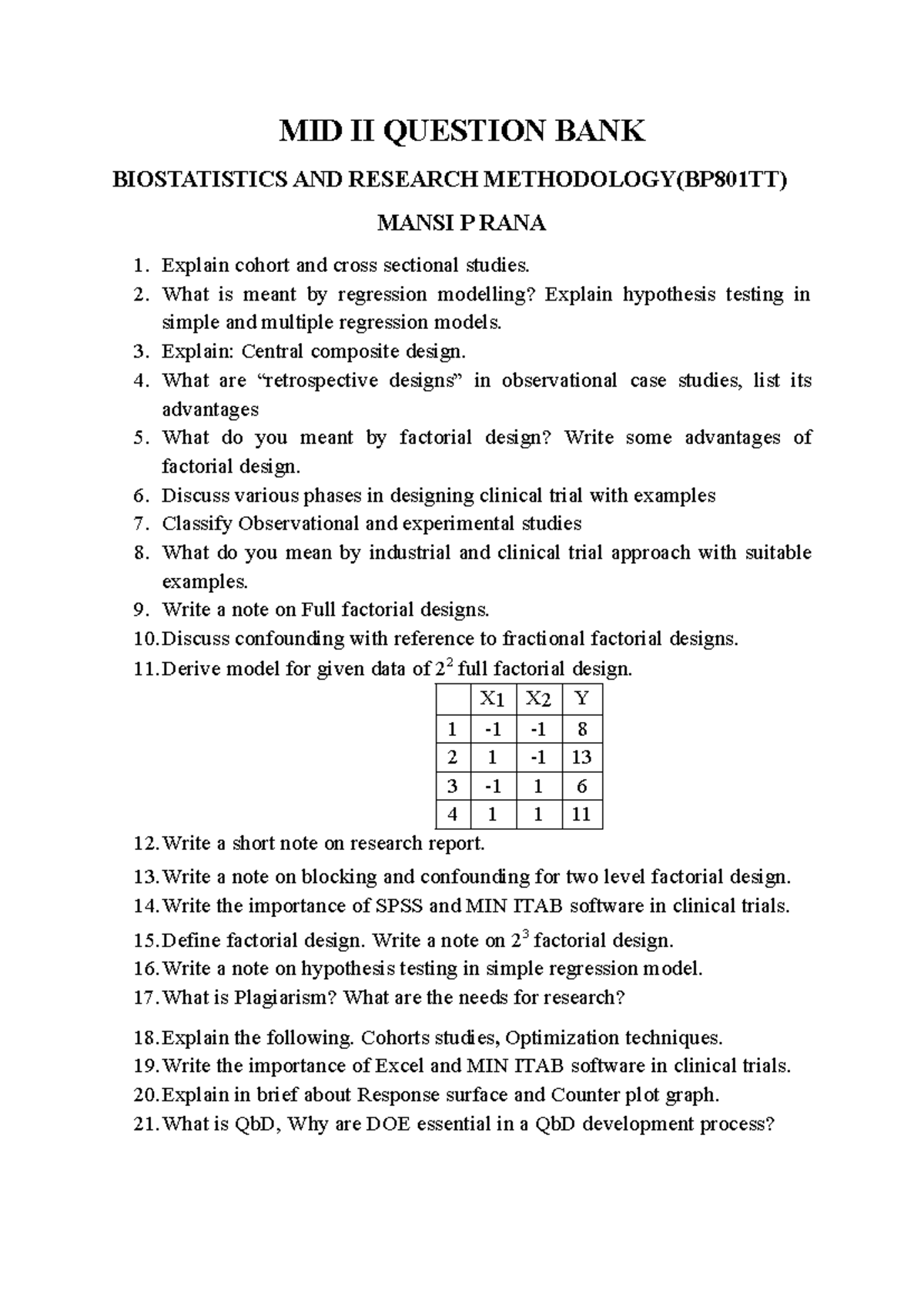 MID II Question BANK - notes - MID II QUESTION BANK BIOSTATISTICS AND ...