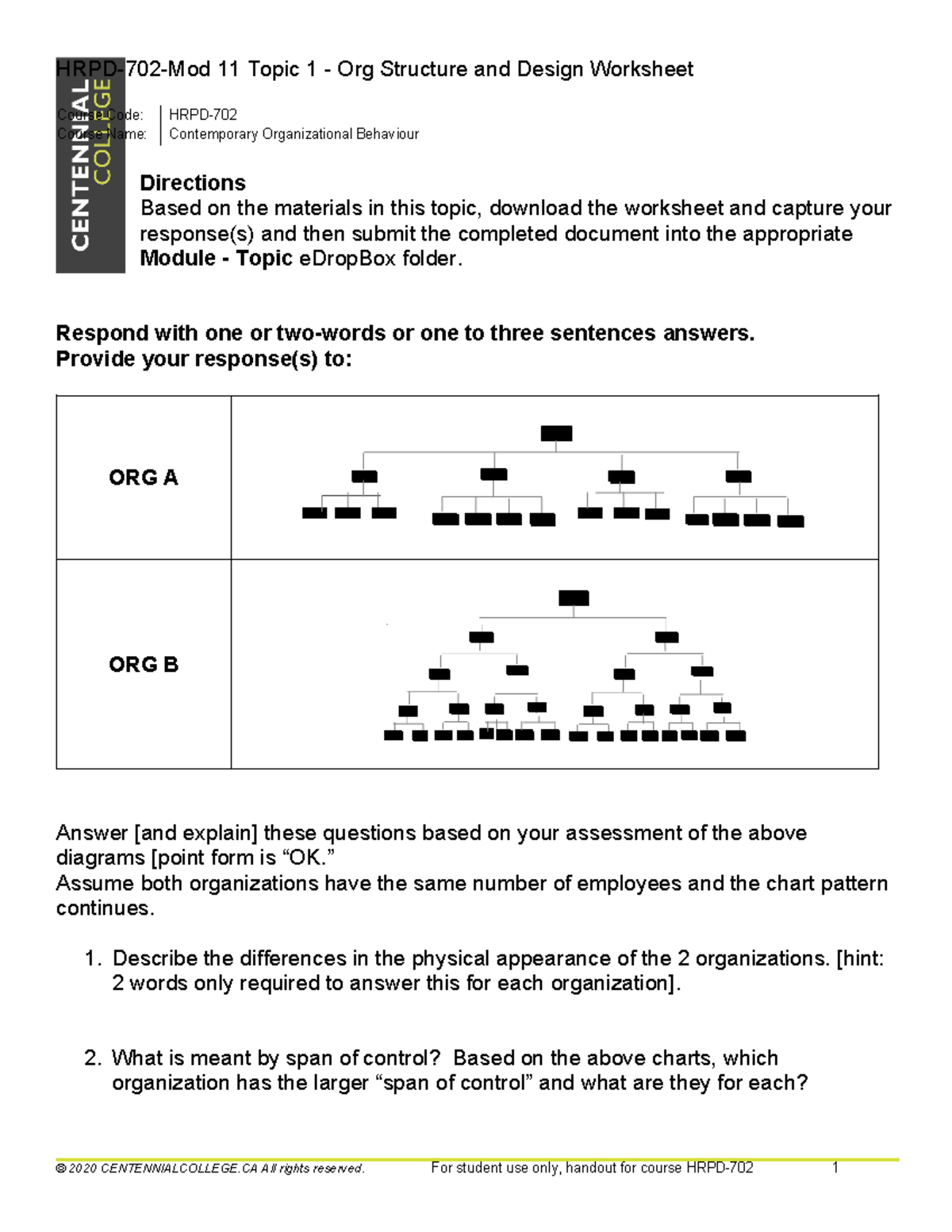 HRPD-702 Mod 11 Topic 1 - Org Structure and Design Worksheet - Studocu