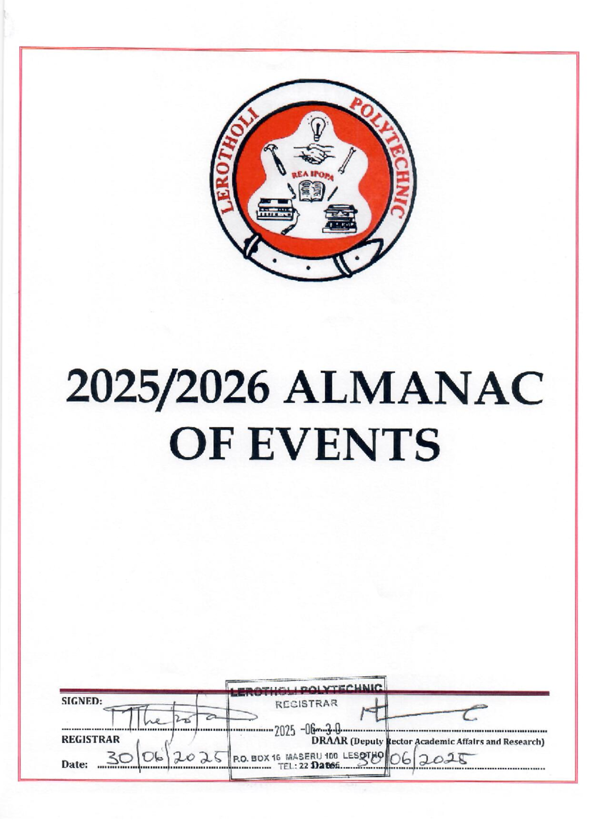 LEROTHOLI POLYTECHNIC ACADEMIC YEAR 2025 ALMANAC OF EVENTS - Studocu